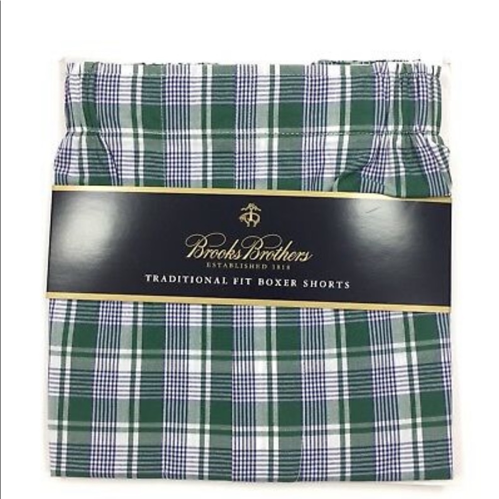 NWT Brooks Brothers green plaid Fleece Traditional fit boxer shorts Size Small